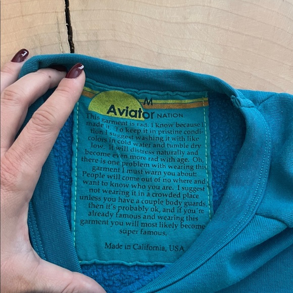 Aviator Nation Teal Crewneck with Neon Yellow Lightning - Picture 2 of 4